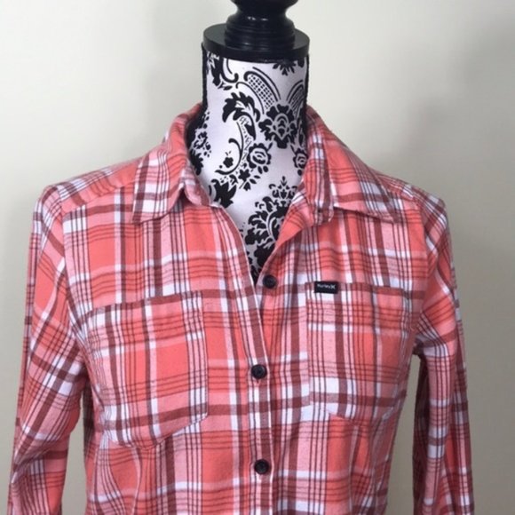 💖MEGA SALE💖Hurley Women’s Long Sleeve Shirt  Peach 🍑 White ALSU00271 - Picture 5 of 8